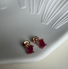 925 Ayar Gümüş Pembe Taşlı  Küpe