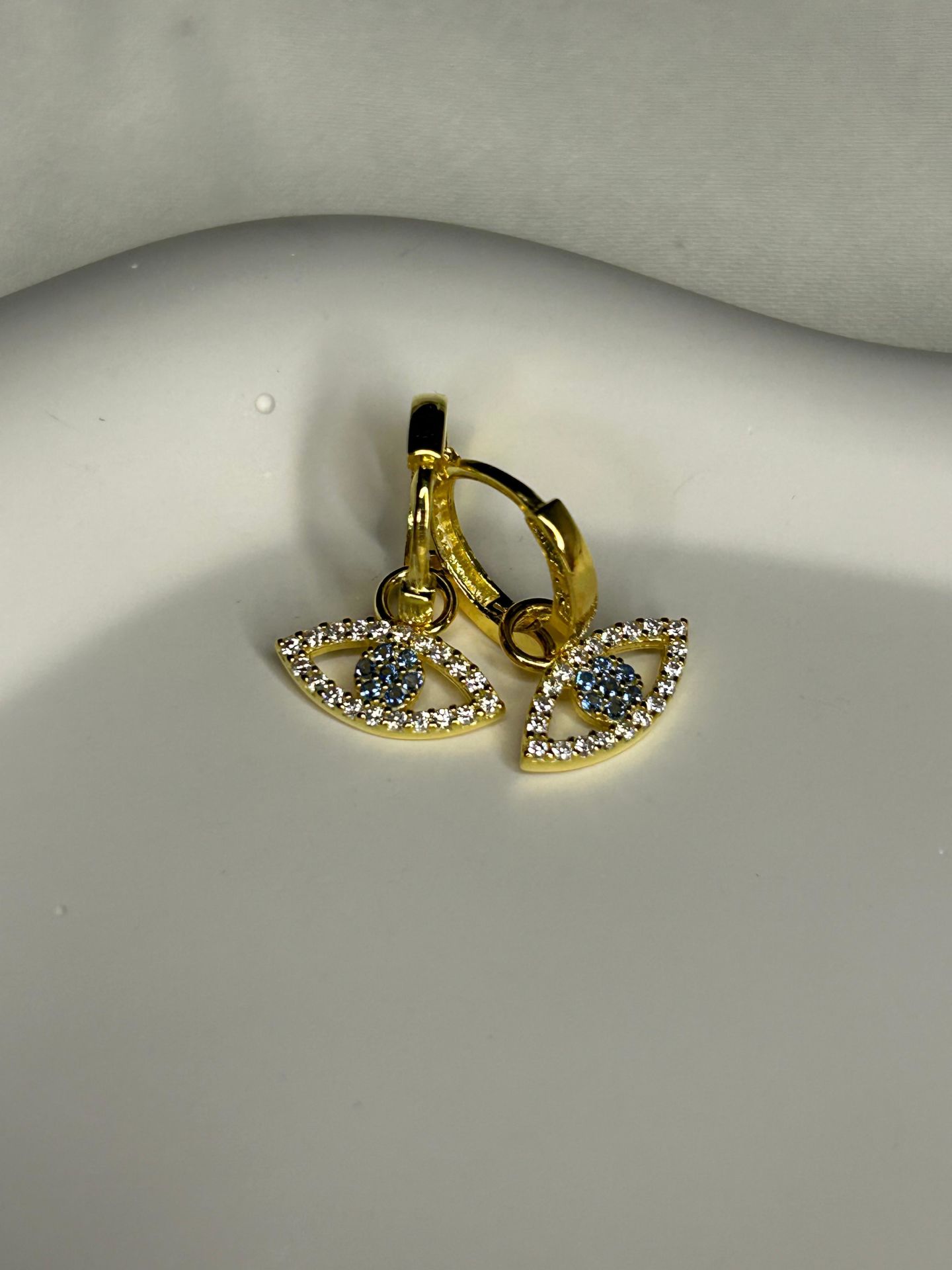 925 Ayar Gümüş Taşlı Göz Figürlü Halka Küpe