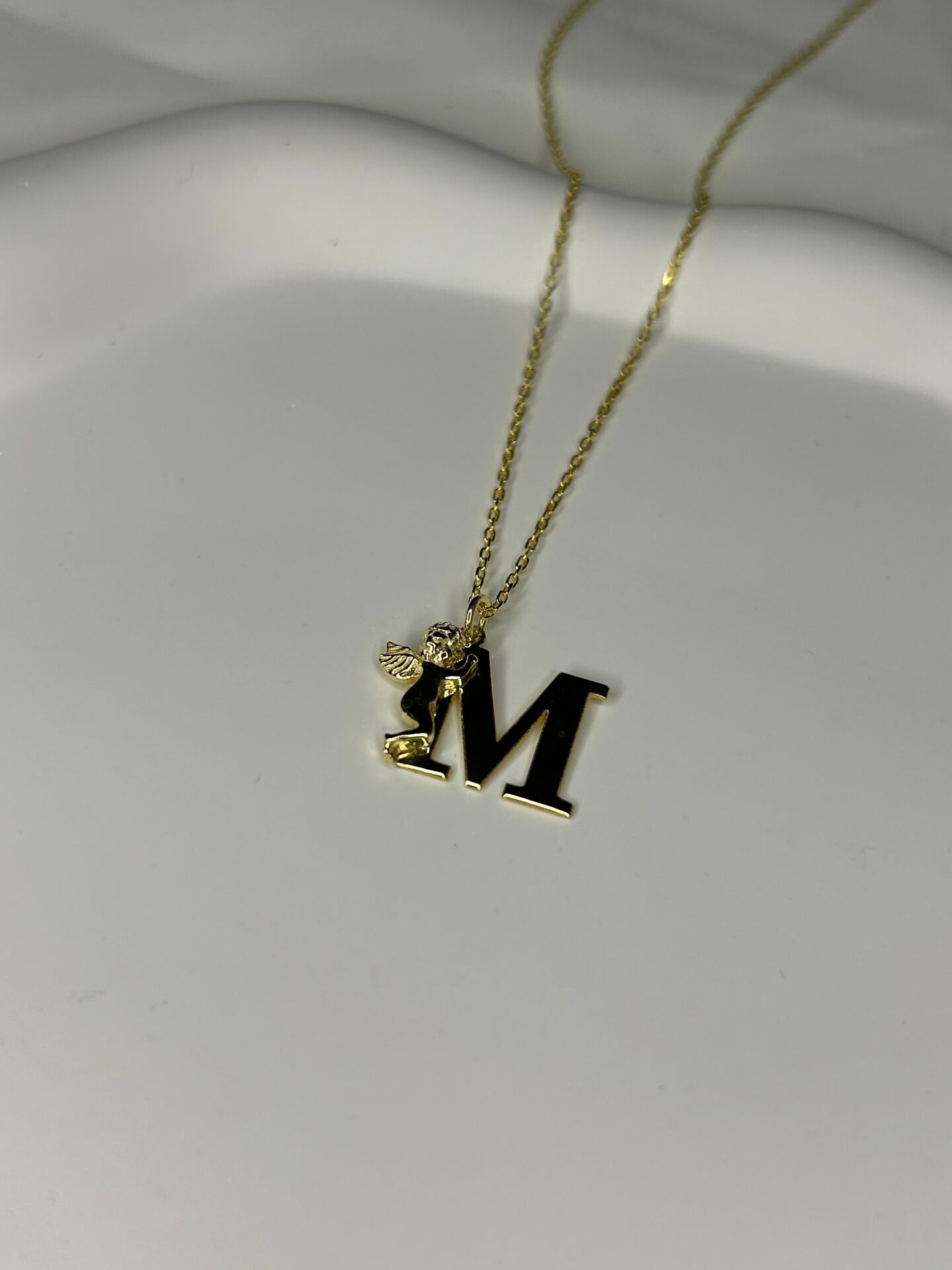 925 Ayar Gümüş Melek Figürlü Harf Kolye